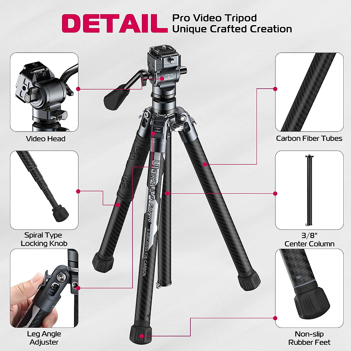 Ulanzi Zero X/Y/F38 Carbon Fiber Travel Tripod With Panoramic Ball Head - Lightweight For DSLR