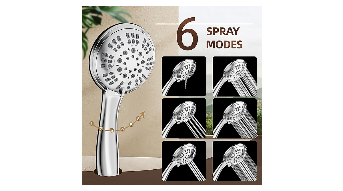 High Pressure Handheld Shower Head with 6 Spray Settings