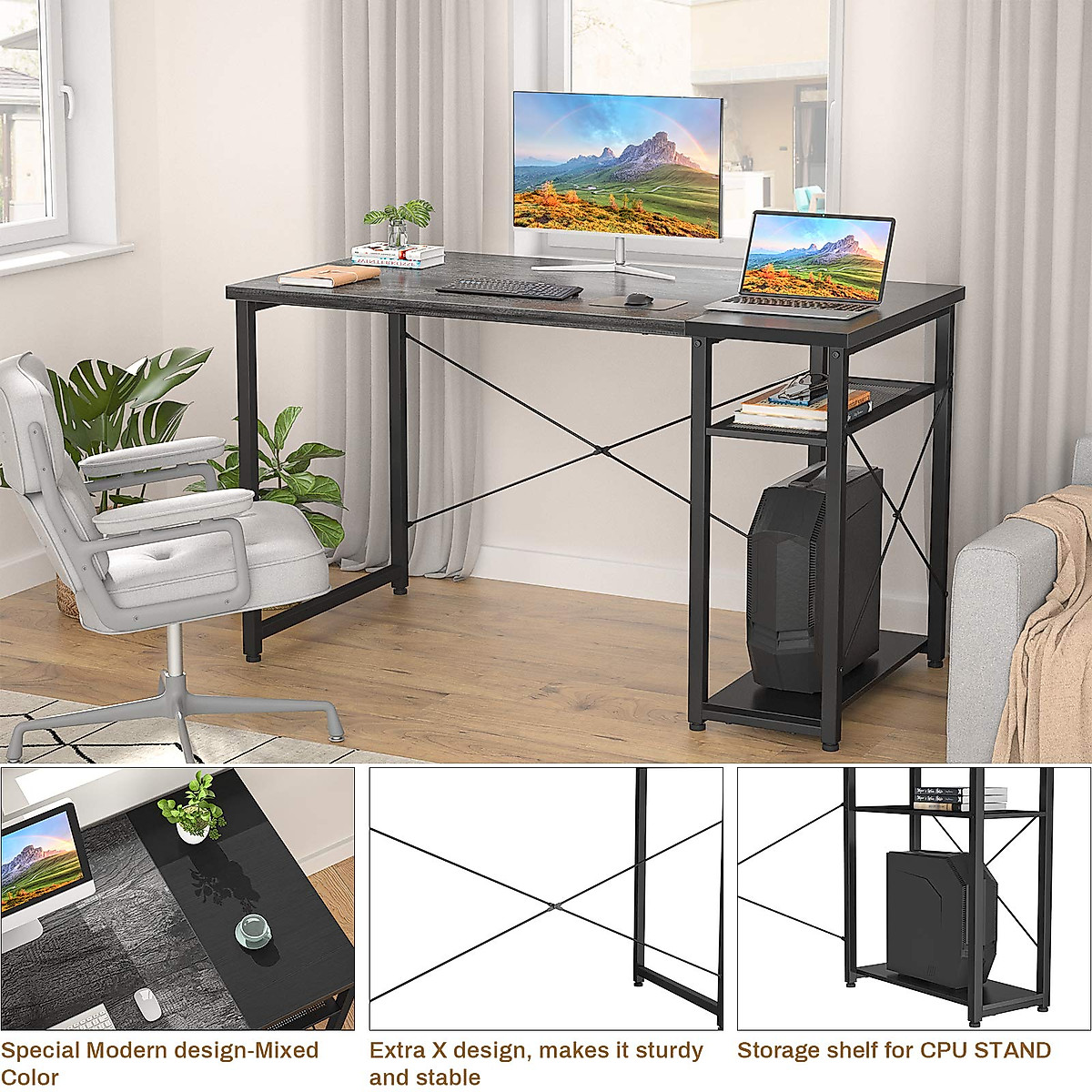 Homfio 40-Inch Office Desk with Shelves | Modern Study & Gaming Table