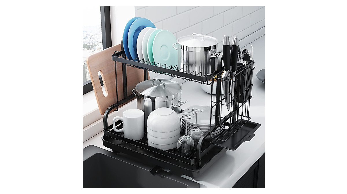 Sakugi 2-Tier Dish Drying Rack for Space-Saving Kitchen Organization