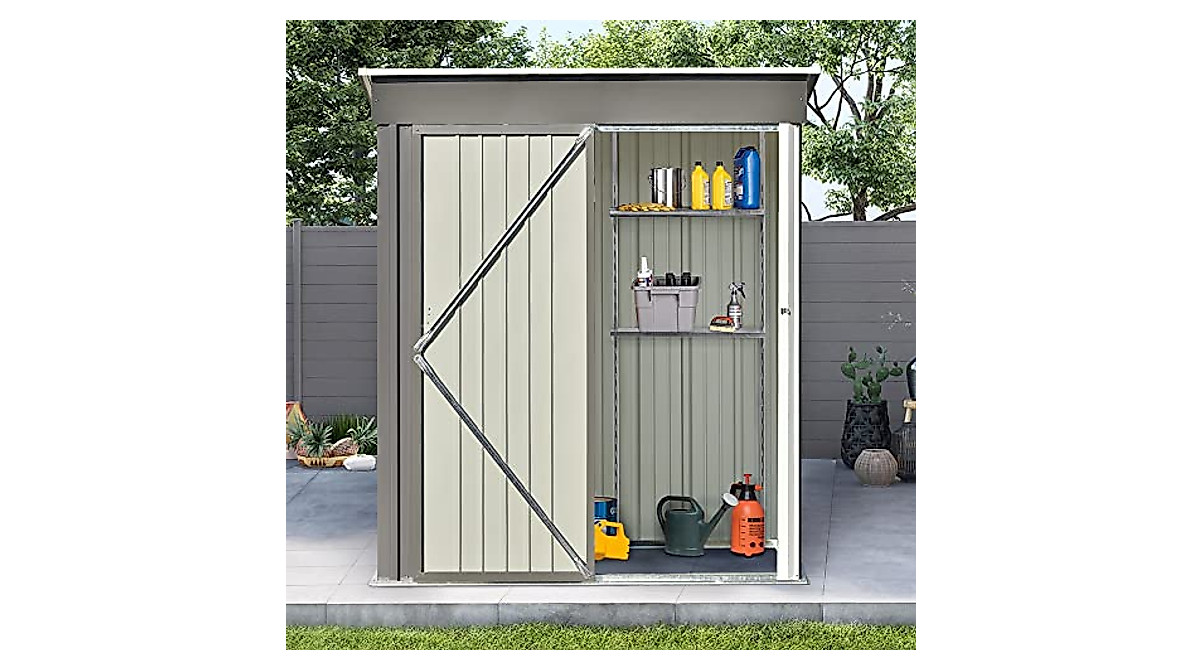 Tensun 5.3x2.8x6 ft Metal Garden Shed with Lockable Door