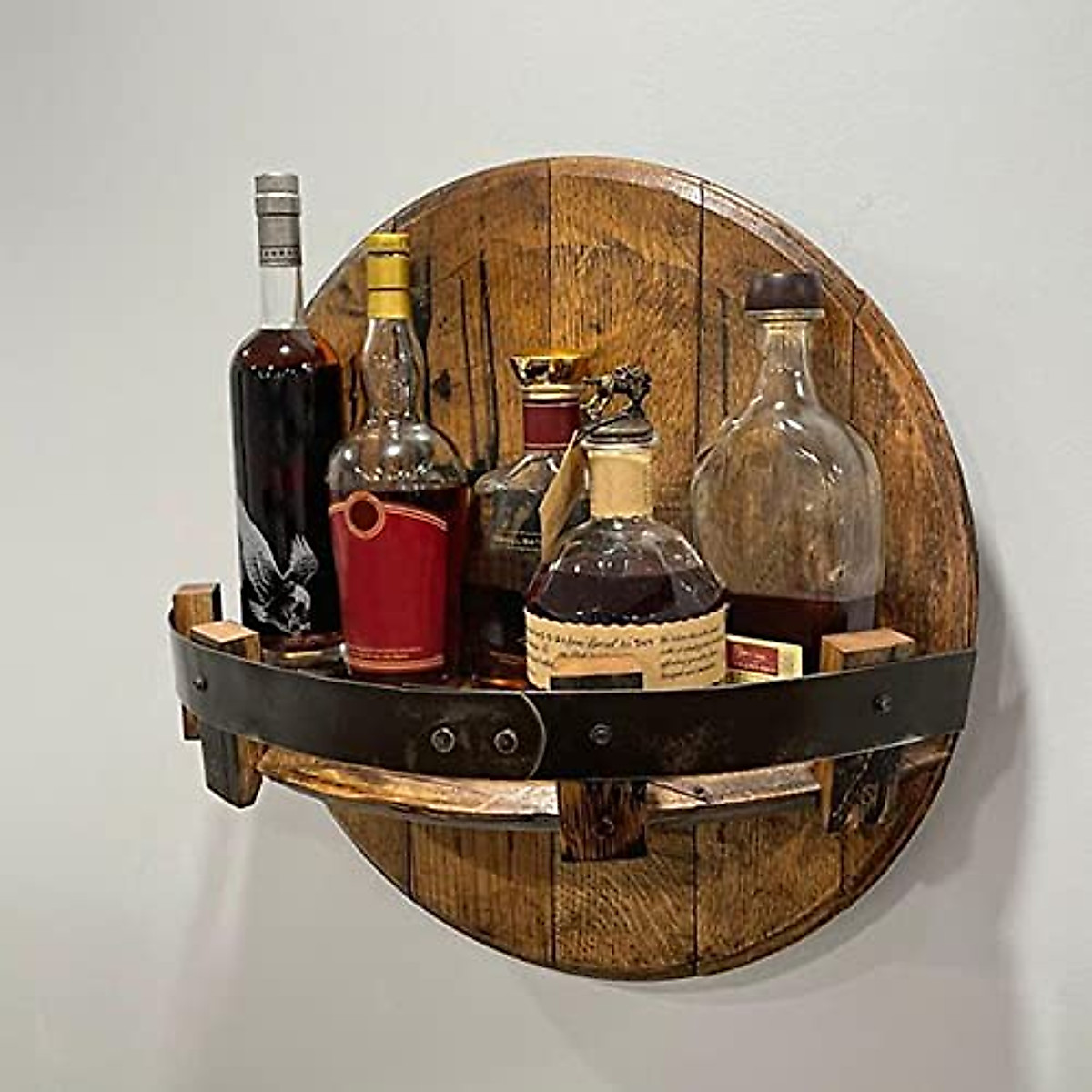 Unique Bourbon Barrel Wall Mounted Wine Rack & Shelf