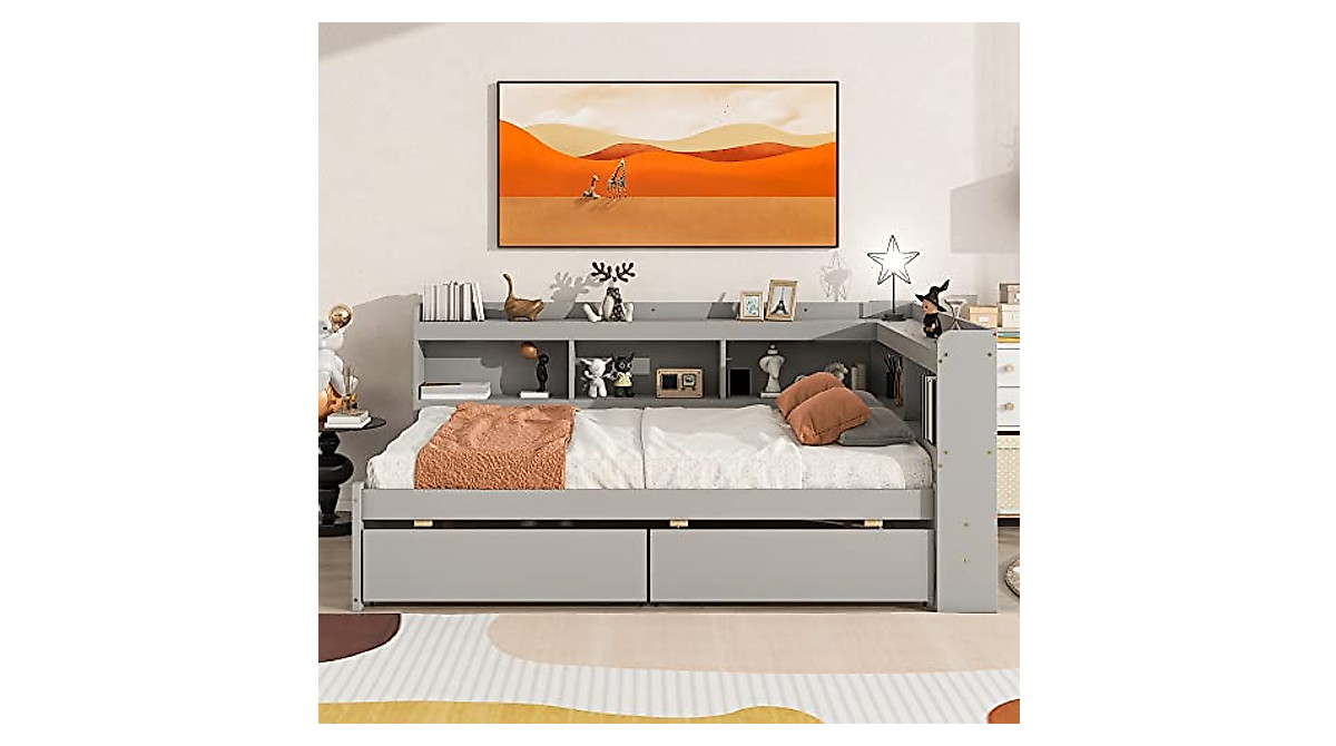JIVOIT Full Size Captain Platform Bed with Storage