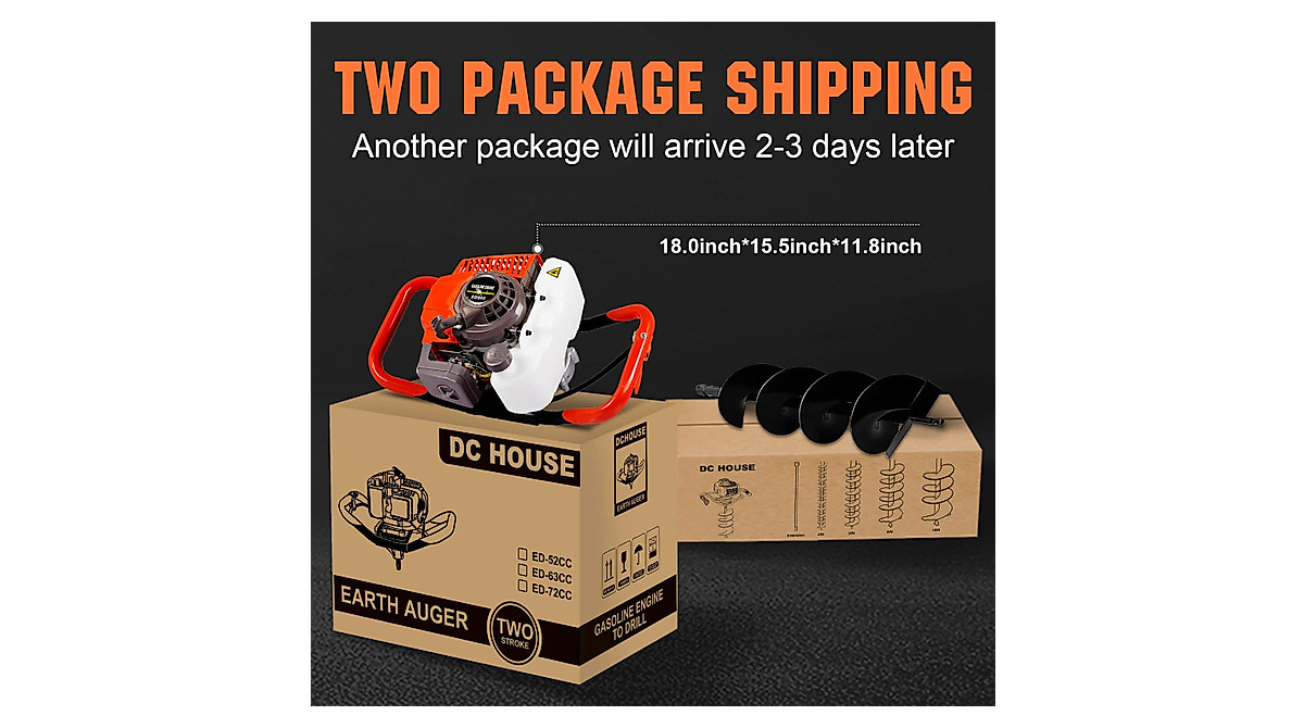 DC House Heavy Duty Gas Post Hole Digger with 4 Auger Bits
