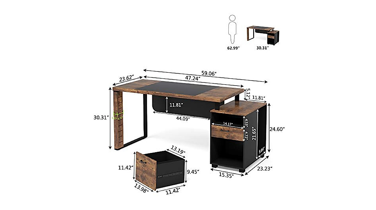 Tribesigns 59-Inch Rustic Computer Desk with Storage - Stylish & Durable