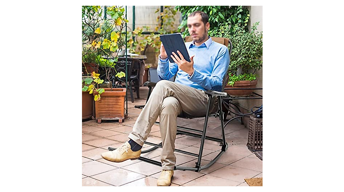 Folding Patio & Camping Rocking Chair with Footrest - Blue