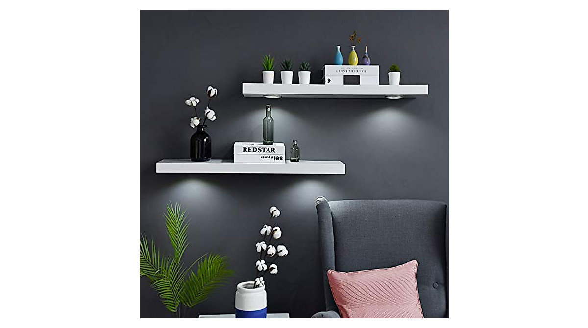WELLAND White Floating Shelf with LED Light - 36-Inch