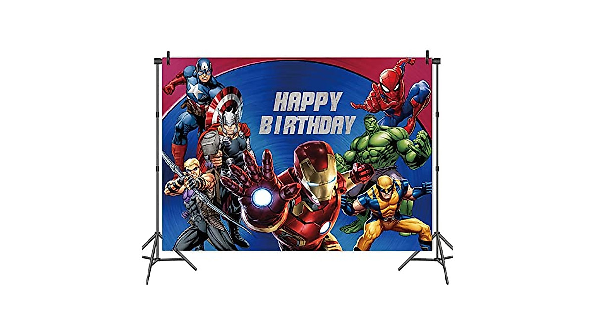 Superhero Birthday Backdrop 5x3FT - Party Photo Background