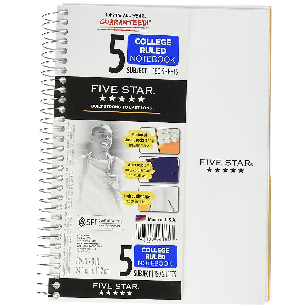 Five Star 5 Subject Spiral Notebook - Durable, Organized & College Ruled