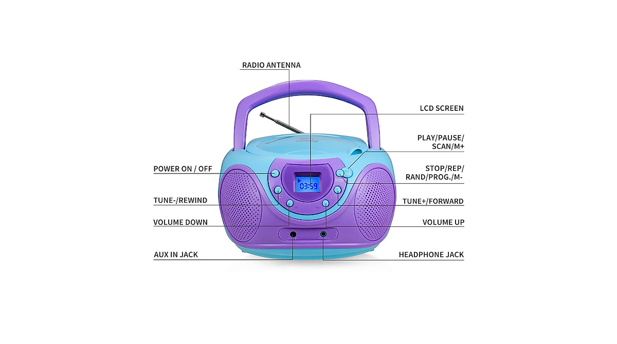 hPlay P16 Portable CD Player Boombox - Music Anywhere