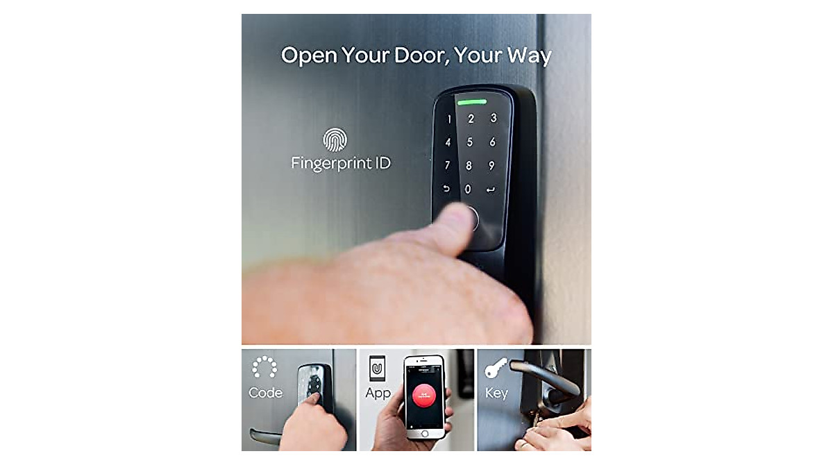ULTRALOQ Latch 5 Smart Lock With Built-in WiFi And Fingerprint ID, 5-in-1 Keyless Entry Door Handle, Bluetooth Keypad, Works With Apple Watch