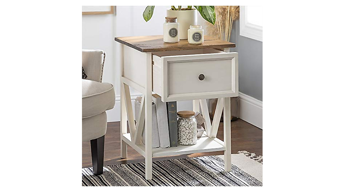 Walker Edison Natalee Farmhouse Side Table with Drawer - Rustic Charm