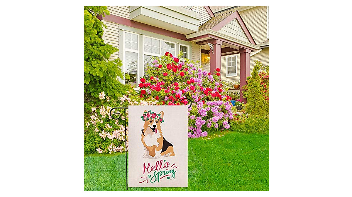 Spring Corgi Garden Flag | Rustic Outdoor Yard Decor