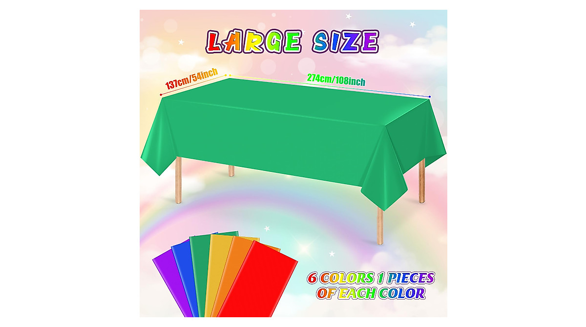 Colorful 6 Pack Rainbow Tablecloths for Parties
