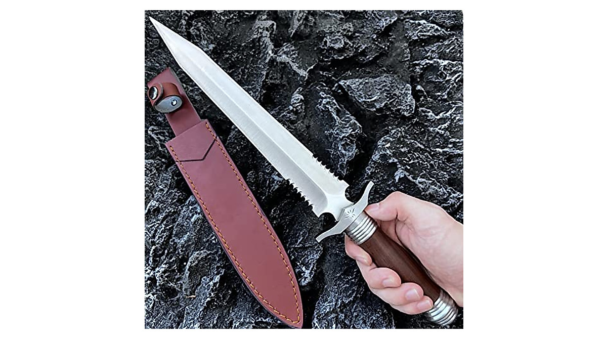 MADSABRE Fixed Blade Hunting Knife Saber with Leather Sheath, 15 Inches ...
