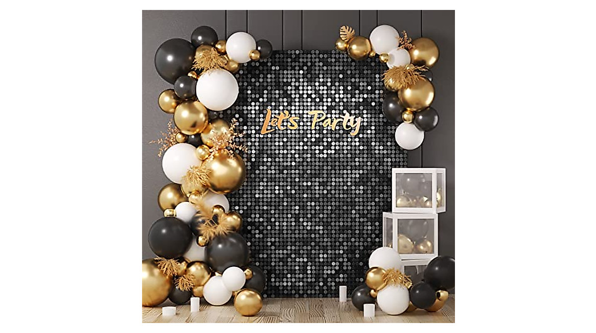 Black Shimmer Wall Backdrop - 24 Sequin Panels for Events & Photos