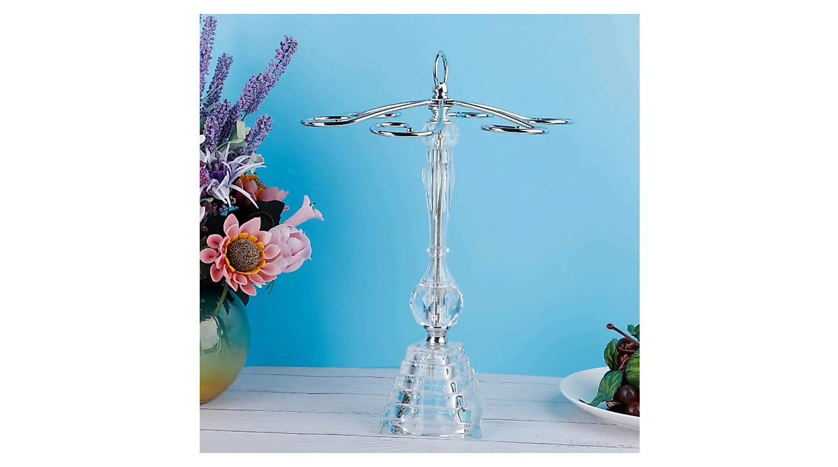 Elegant 6 Holder Crystal Wine Glass Rack - Rotating Tabletop Organizer