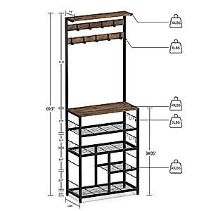 GiftGo Vintage 5-Tier Hall Tree With Console, Coat Rack & Shoe Storage - Entryway Organizer (Greige)