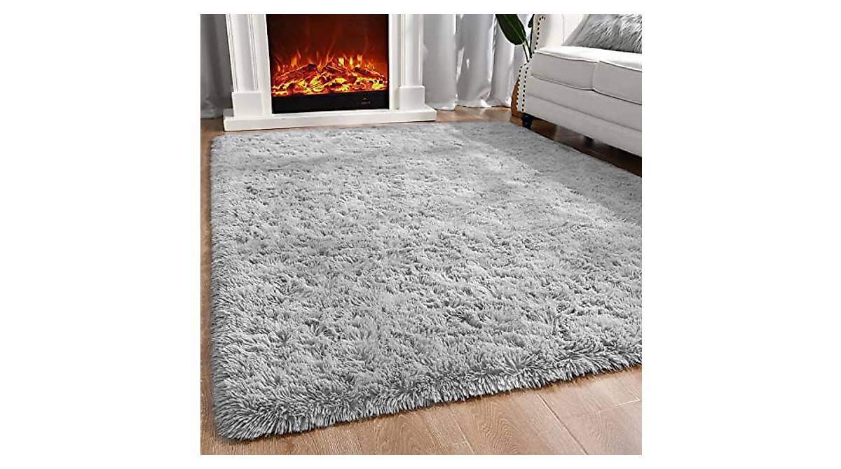 Ompaa Fluffy Grey Rug – Soft 4x6 Shag Rug for Living & Bedroom