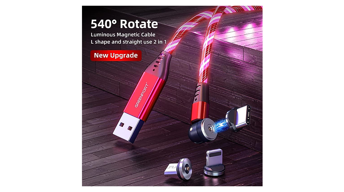 Light Up Magnetic Phone Charger | 3-in-1 Rotating Tips (Blue)