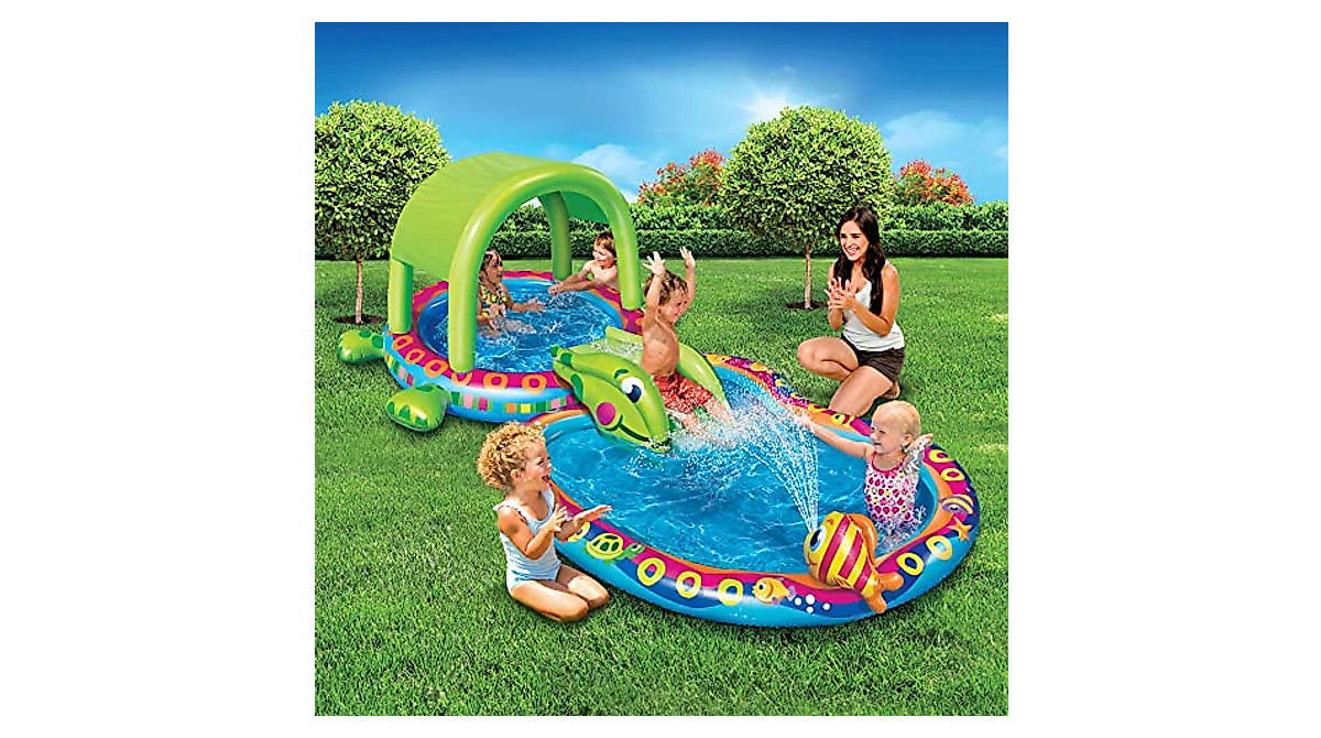 Banzai Shade 'N Slide Turtle Inflatable Pool for Kids