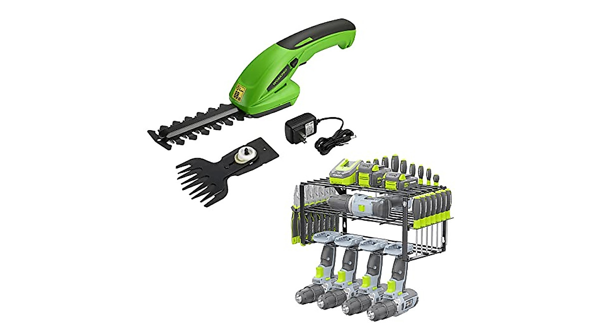WORKPRO Cordless Grass Shear & Power Tool Organizer for Home & Workshop