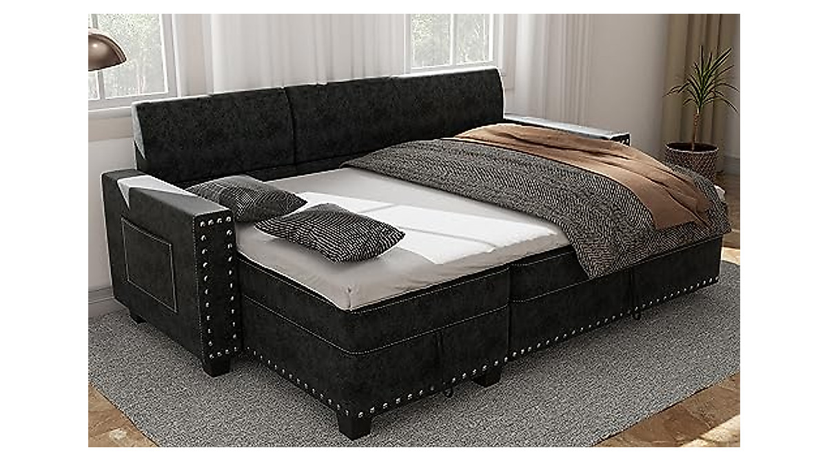 Ucloveria Reversible Sectional Sofa Bed - Modern L-Shape Couch with Storage