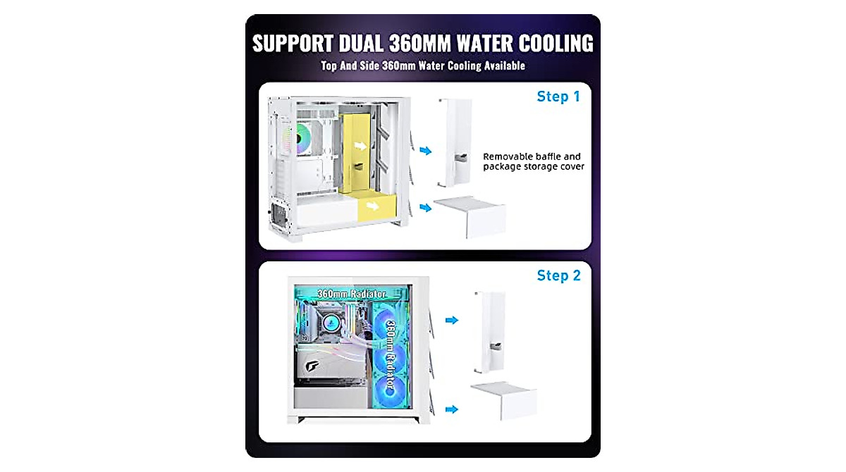 Segotep T3 White Gaming PC Case - Supports Dual 360mm Radiators