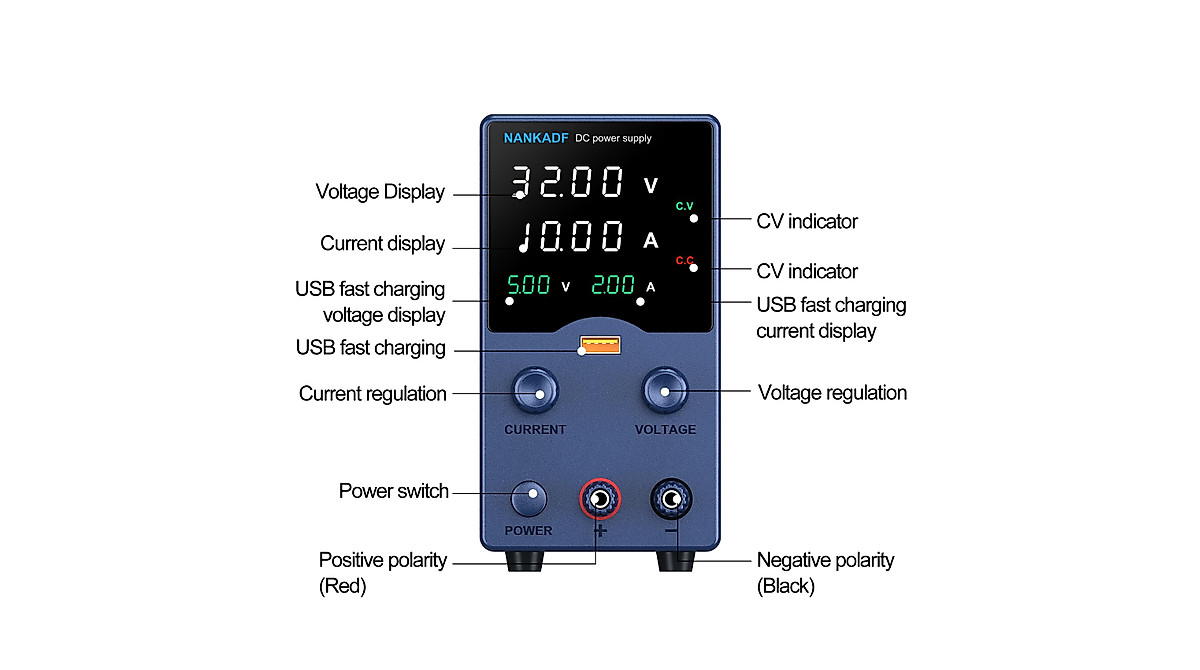 DC Power Supply Variable with Precise Encoder Knob & USB Output