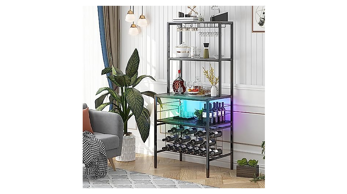 ijuicy Black Wine Bar Cabinet with LED Lights and 24 Wine Racks