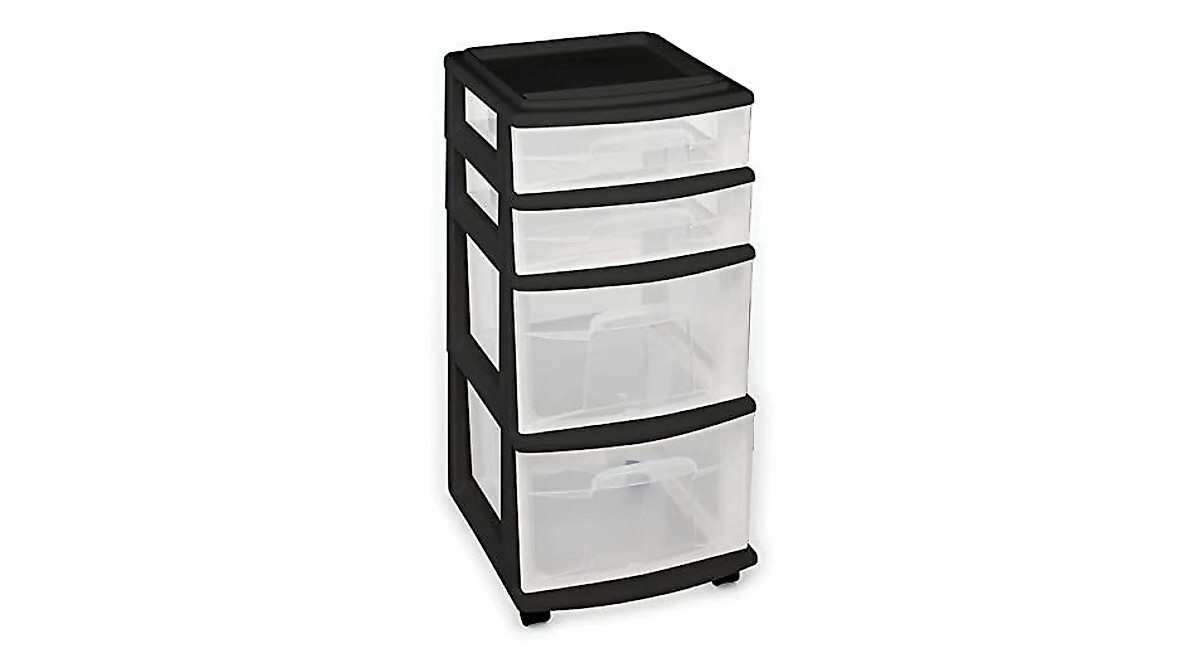 HOMZ Plastic 4-Drawer Storage Tower with Casters & Clear Drawers