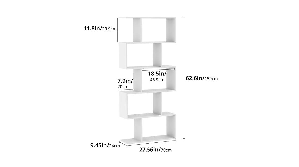 Cozy Castle S-Shaped 5-Tier Bookcase - Modern White Display Shelf