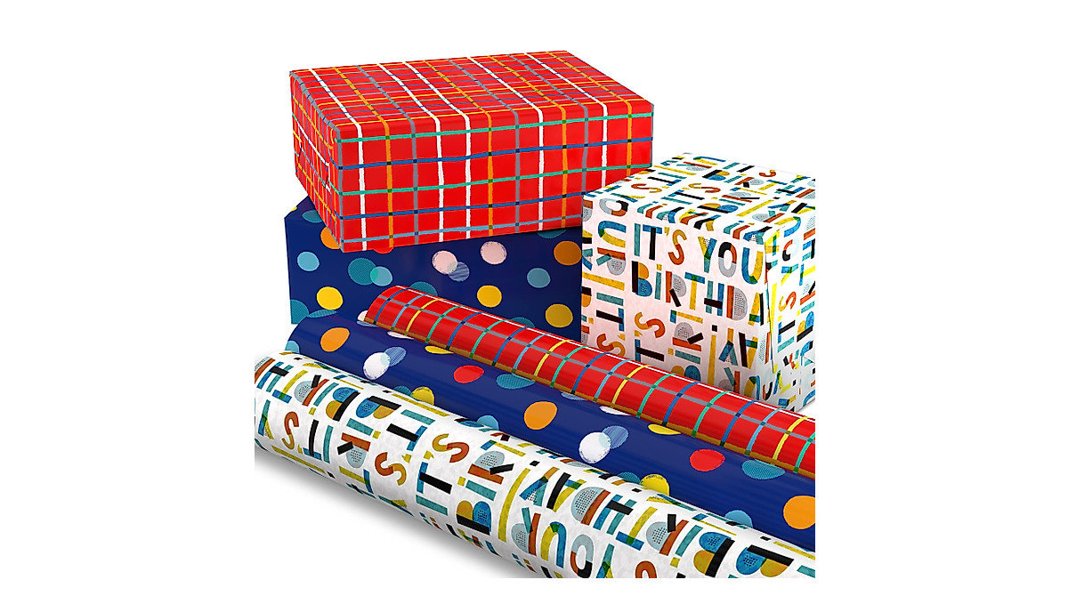 Colorful Gift Wrap Bundle - 6 Rolls for Birthdays & Parties