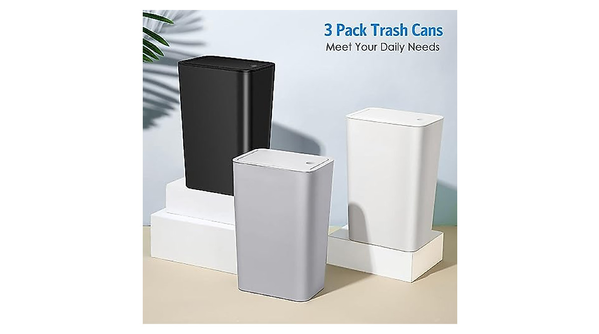 Compact 3 Pack Bathroom Trash Cans with Lid