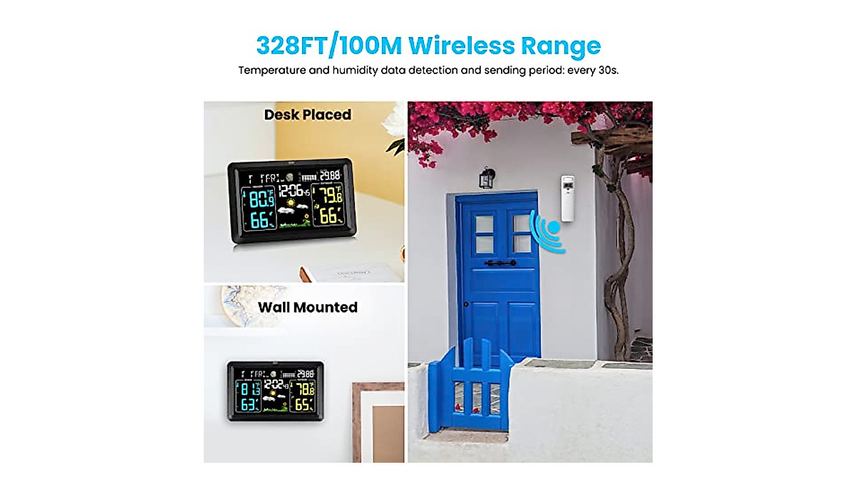 Weather Stations Wireless Indoor Outdoor Thermometer with Atomic Clock