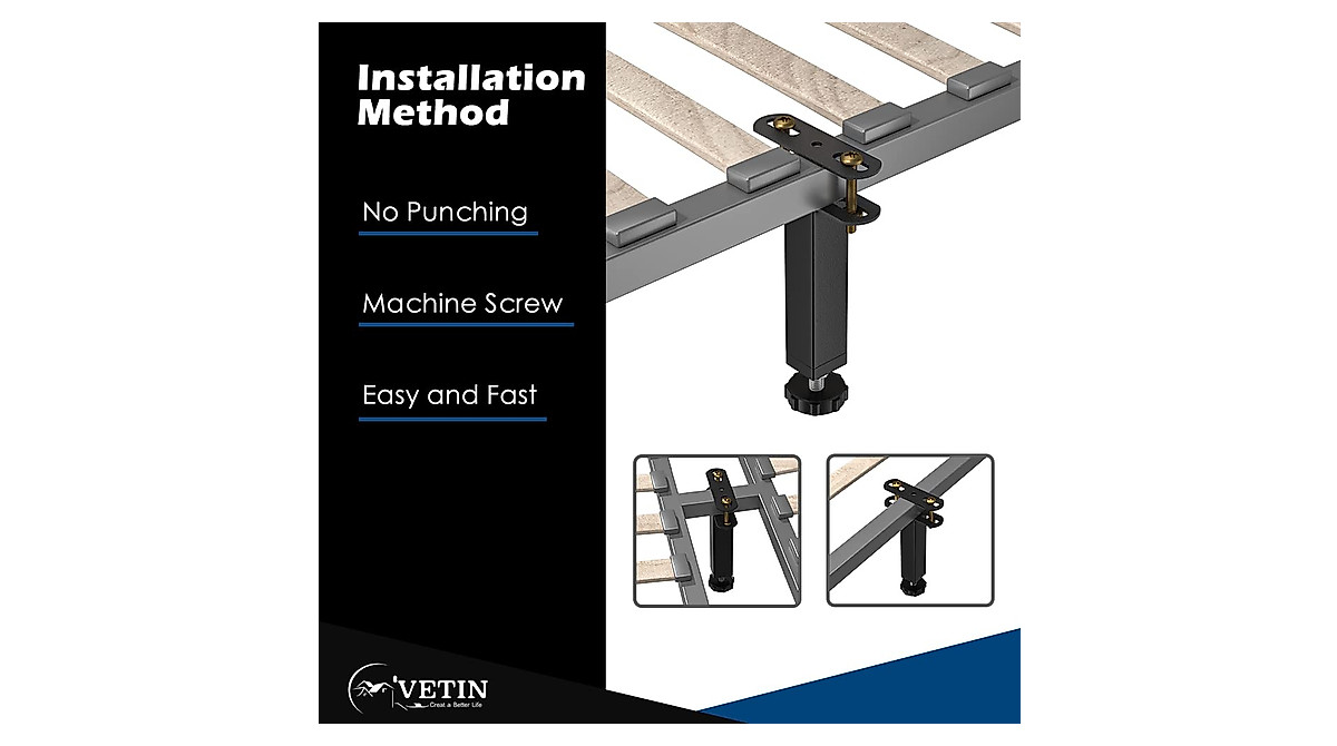 VETIN 4PCS Adjustable Bed Support Legs | Heavy Duty Steel Frame Support