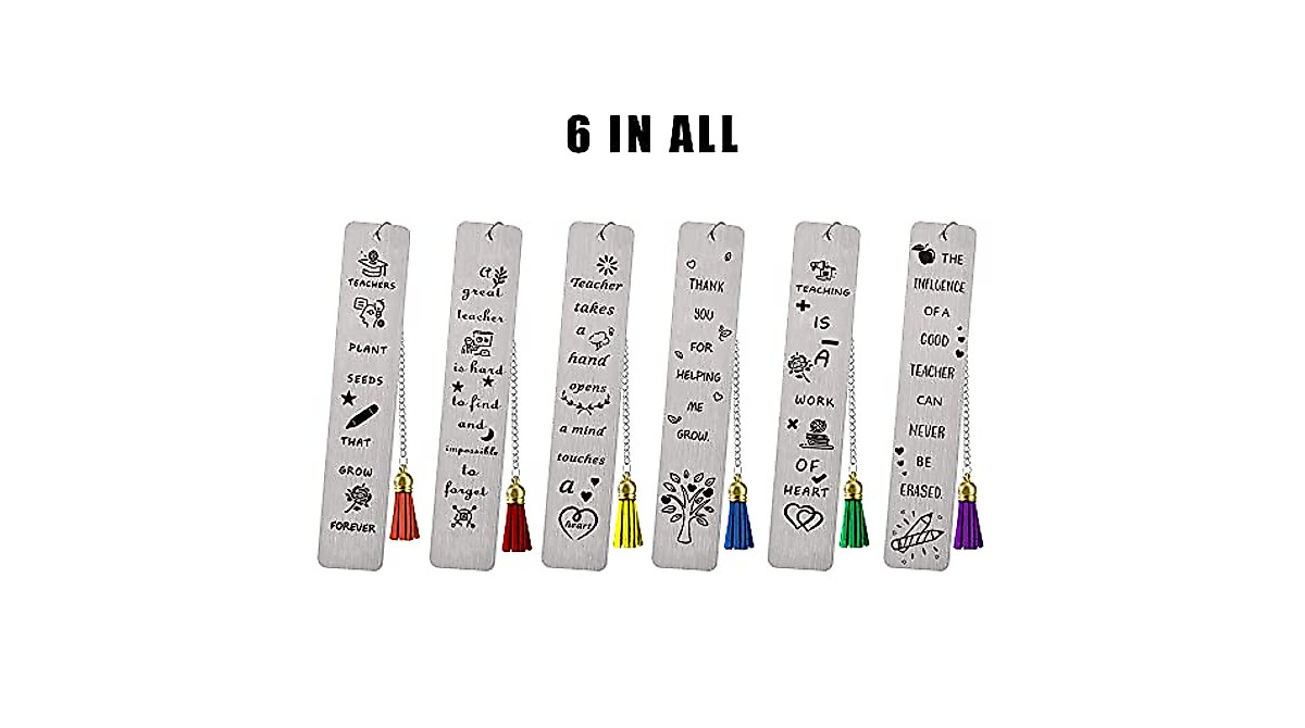 Teacher Appreciation Bookmarks - 6 Durable Metal Book Page Markers