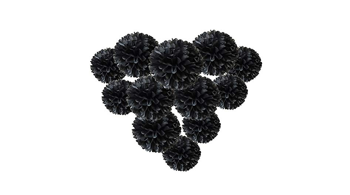 MOWO Black Tissue Paper Pom Poms (12pcs) for Party Decor