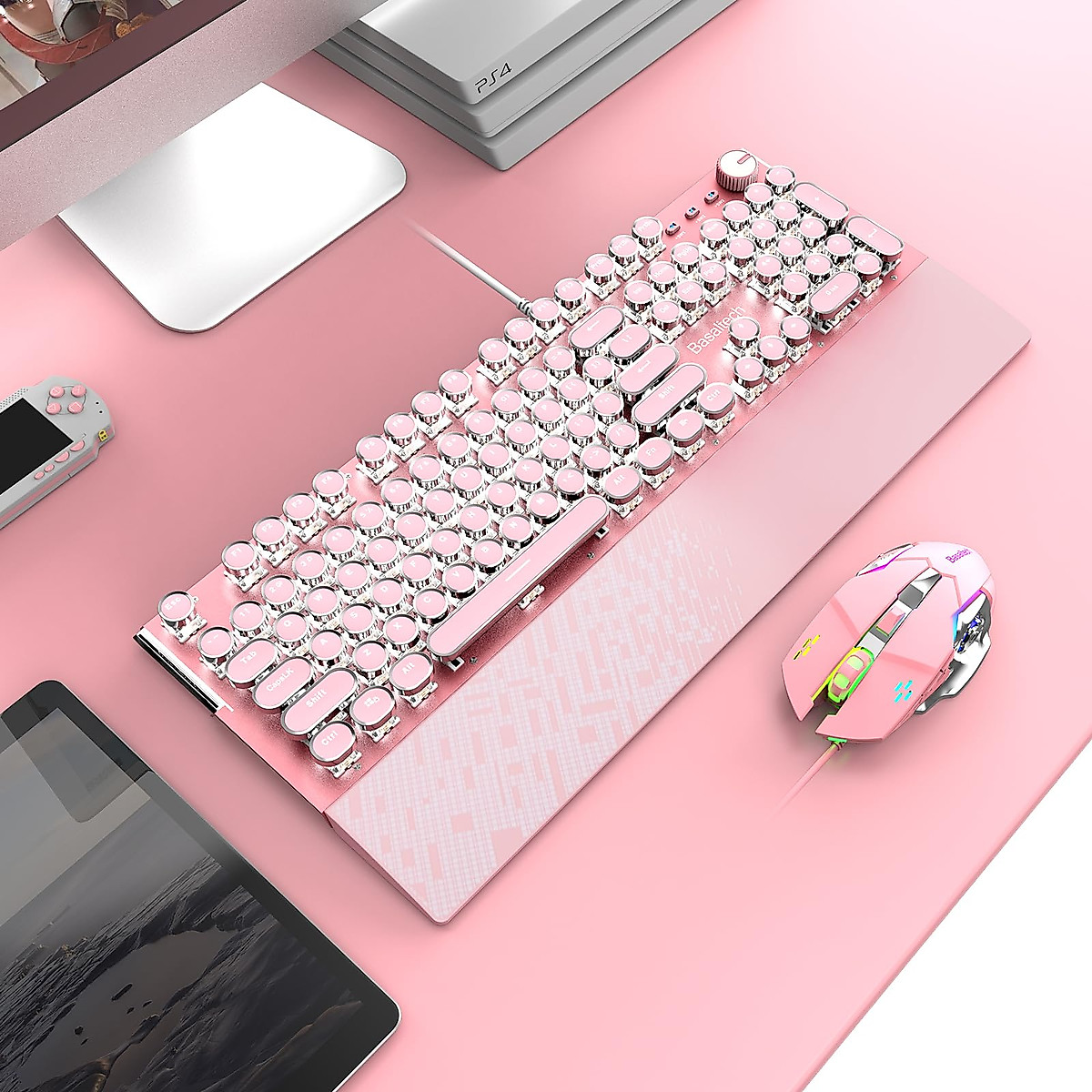 LIOURFE Pink Retro Typewriter Keyboard - Vintage Design