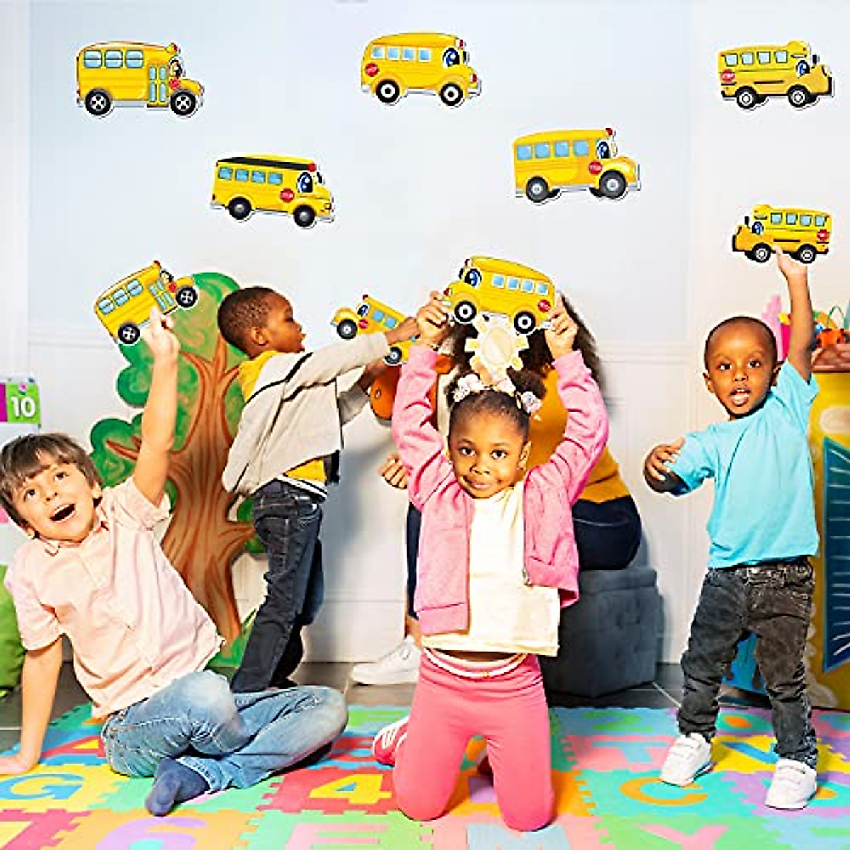 Colorful School Bus Cut-Outs for Classroom & Events | 45 Pieces