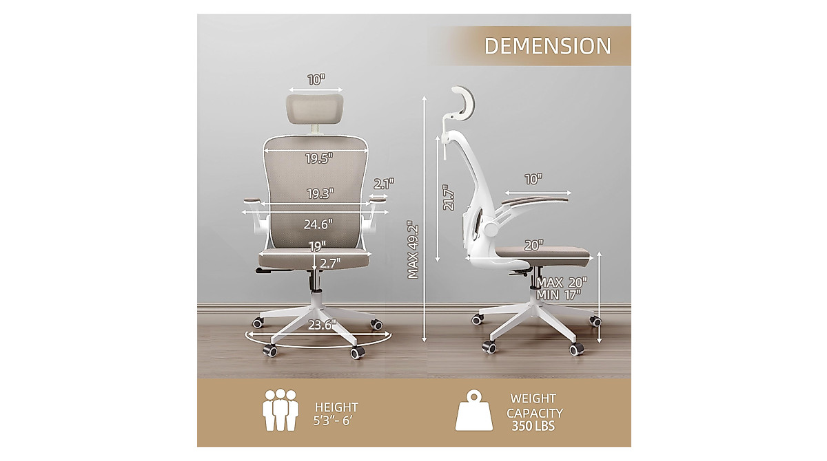 Monhey Ergonomic Office Chair with Lumbar Support & 2D Armrests