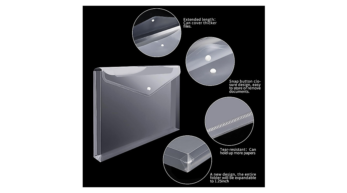 EOOUT 12pcs Clear Plastic Envelopes | Waterproof Expandable File Folders