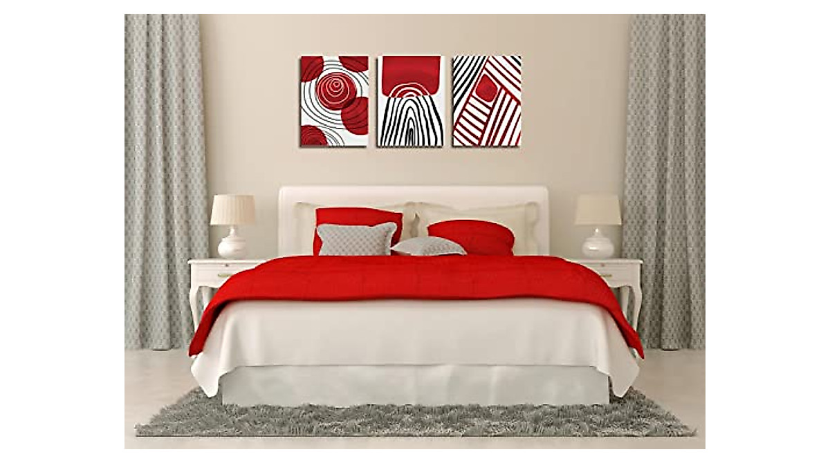 Red Abstract Wall Art Decor - 3 Pieces Canvas Set for Living Room