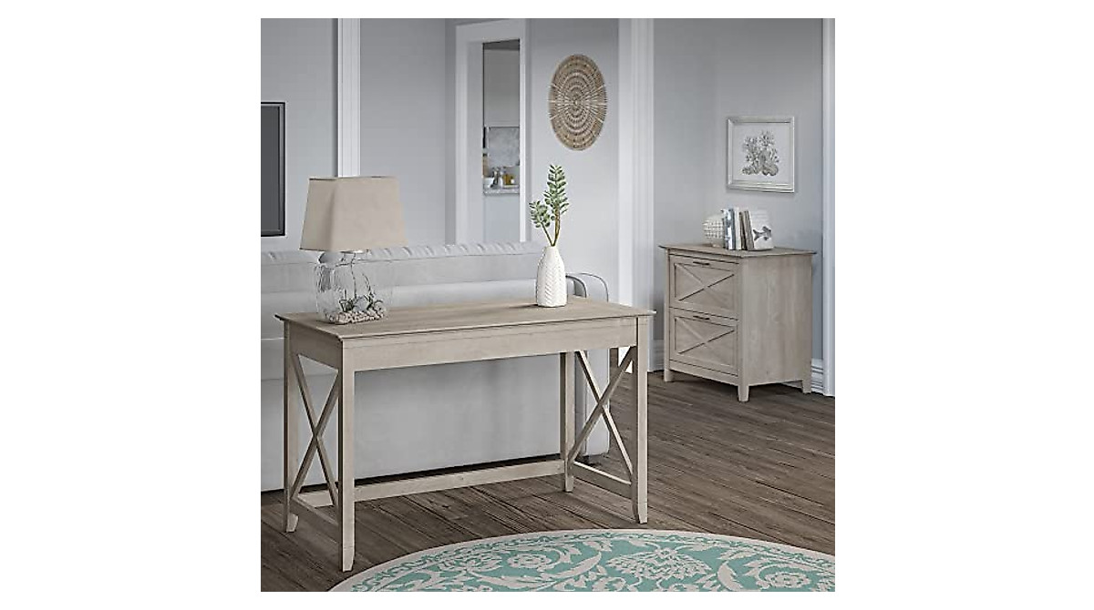 Bush Furniture Key West Writing Desk with 2 Drawer File Cabinet