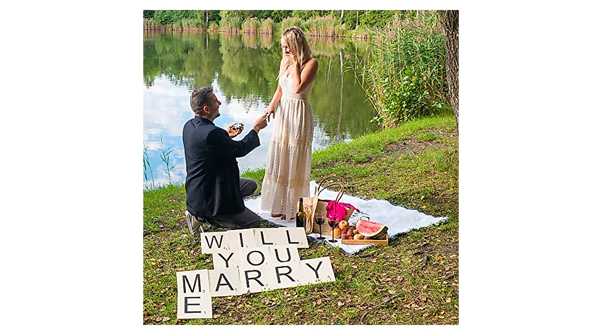 Will You Marry Me Wooden Tile Letters - Oversized Scrabble-Style Proposal Sign, 13 Tiles For Indoor/Outdoor - View #11