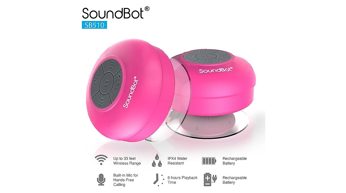SoundBot SB510 Pink Bluetooth Shower Speaker - HD & Waterproof