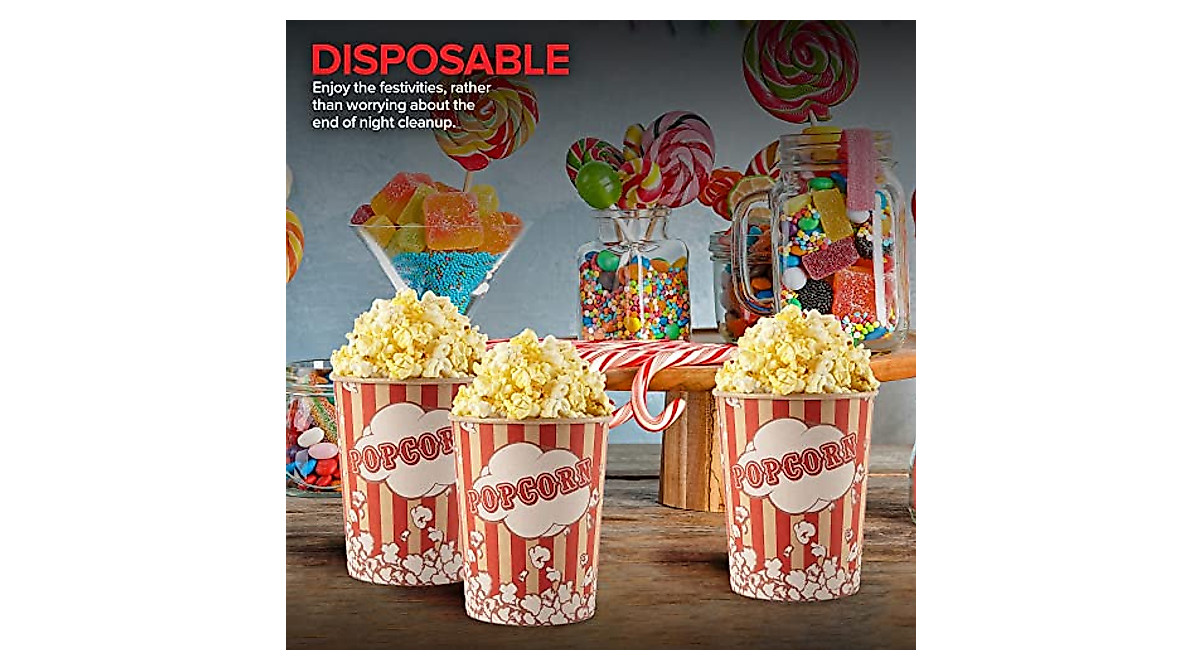 32 Oz Disposable Popcorn Buckets - 25 Count Vintage Style