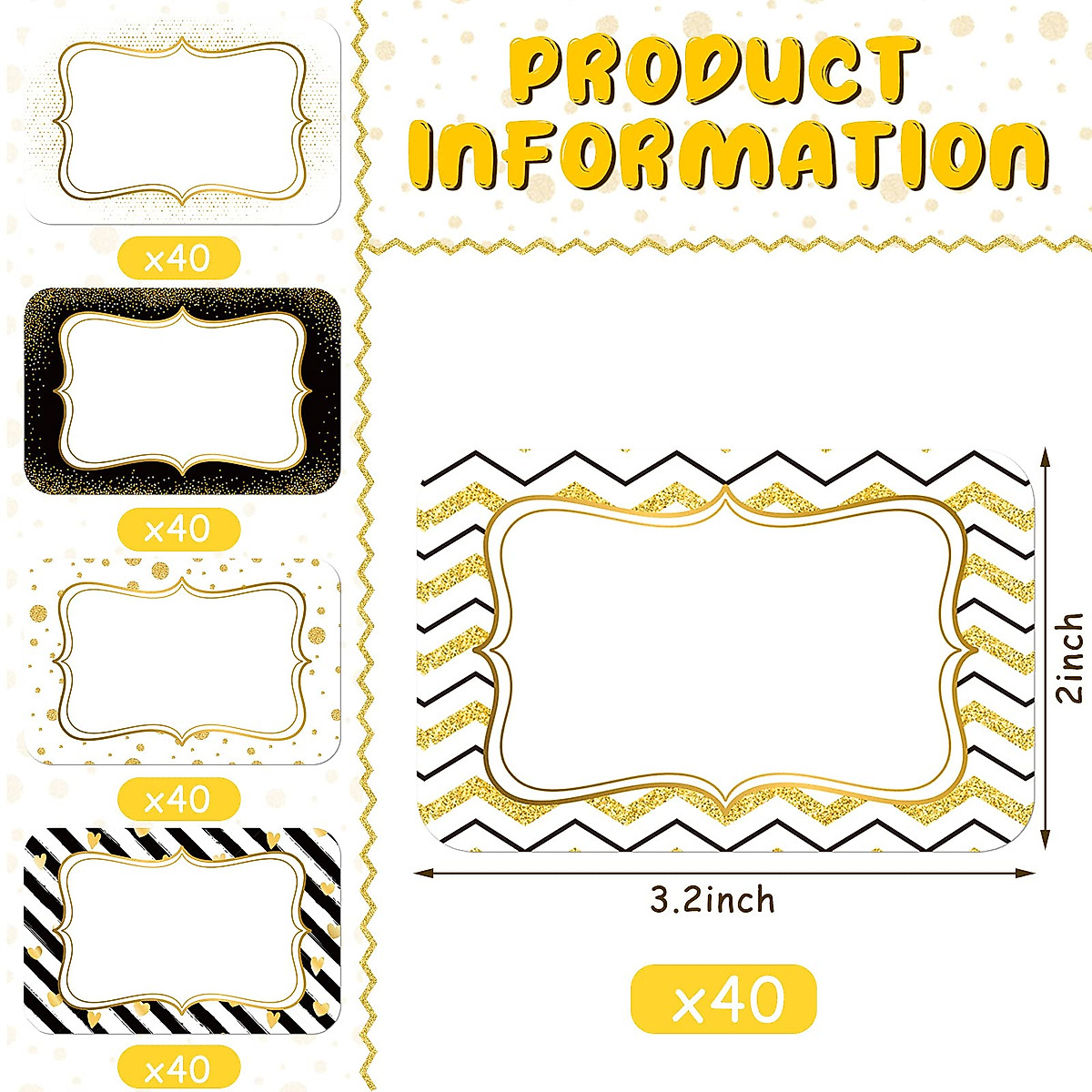 200 Name Tag Stickers with Gold Border | Easy Organization ...