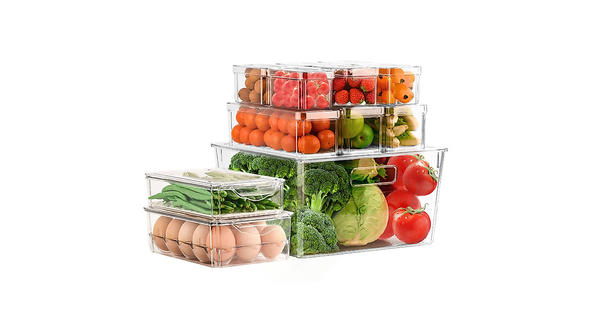 Clear Stackable Fridge Organizer - 12 Pack with Lids