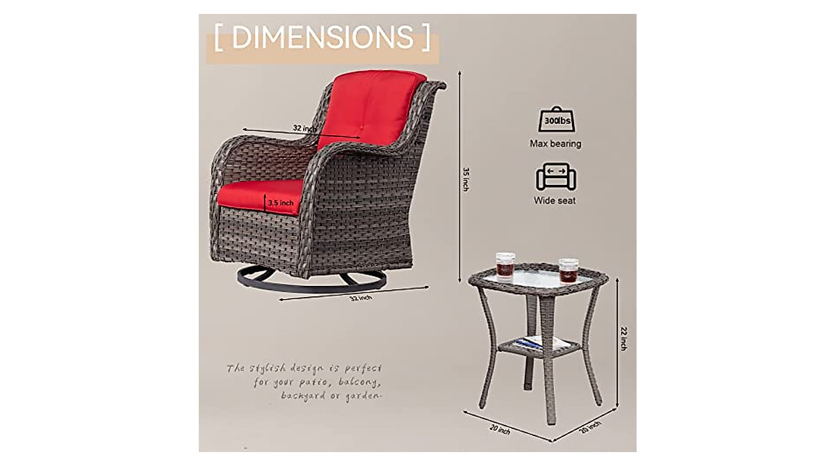 Joyside Outdoor Swivel Rocker Chairs Set - Durable 3-Piece Patio Bistro